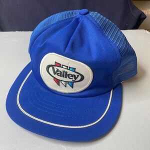 Vintage Valley Trucker Hat Blue Mesh Snapback Large Polyester‎